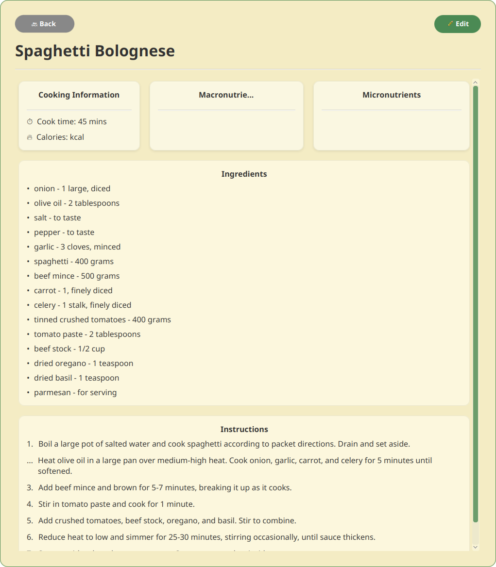 Mealy custom recipe creation