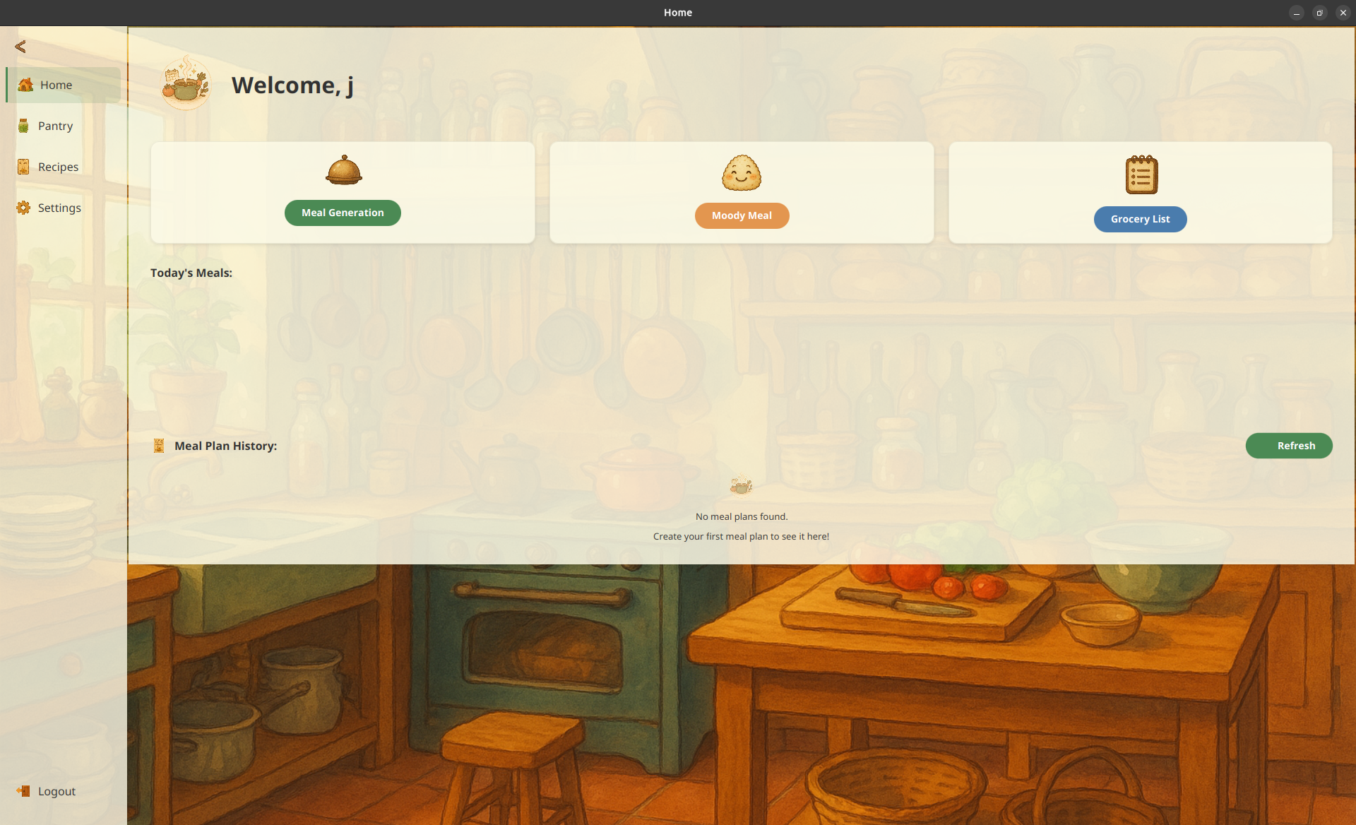 Mealy home page dashboard