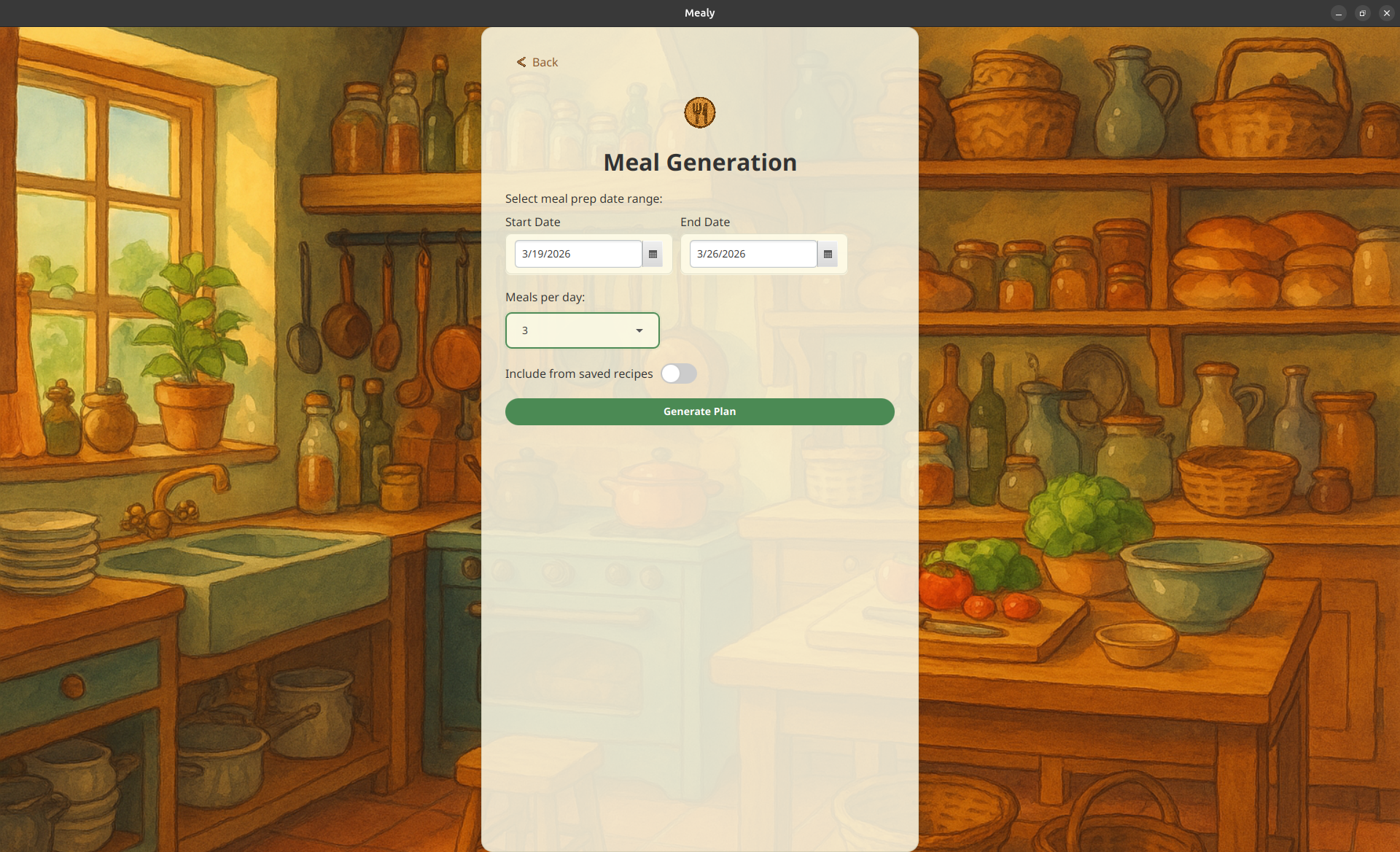 Mealy meal plan generation page