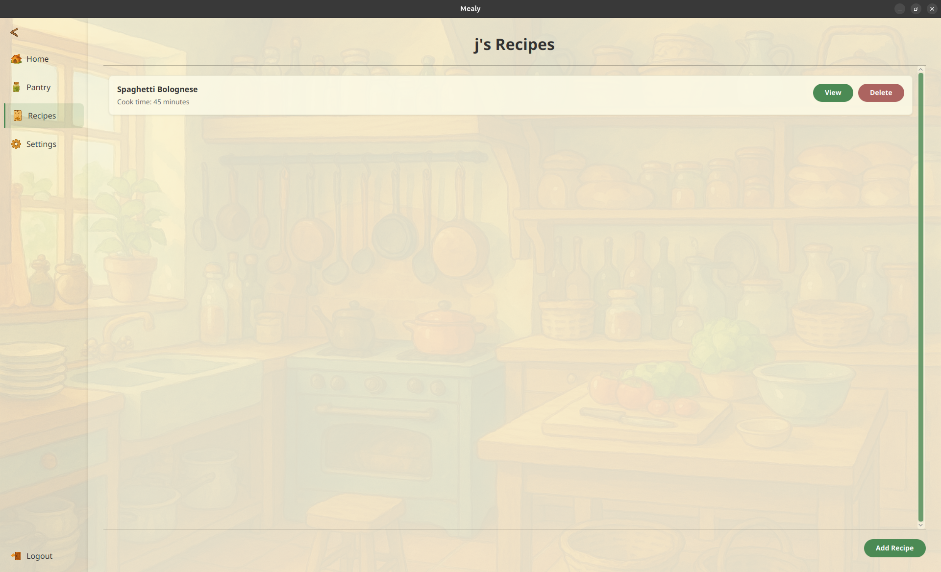 Mealy recipe browsing page
